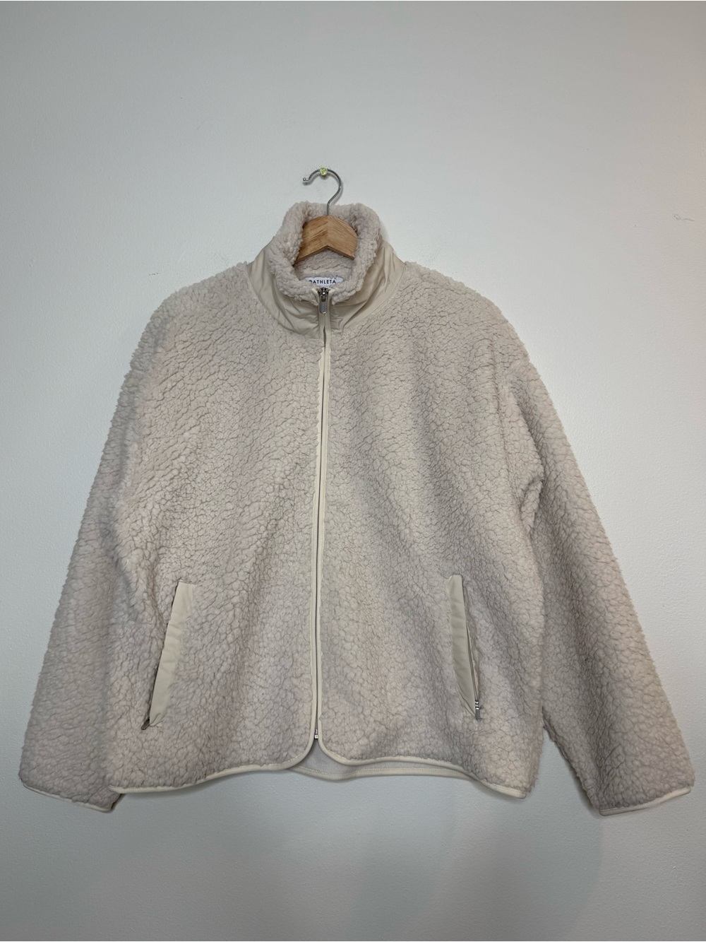 Athleta Cloud Fleece Sherpa Full Zip Stand Collar Fleece Jacket in cream beige
